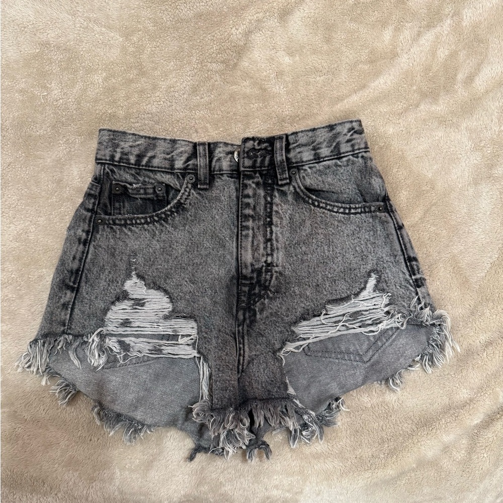 Pull&Bear Gray Distressed Jean Shorts
